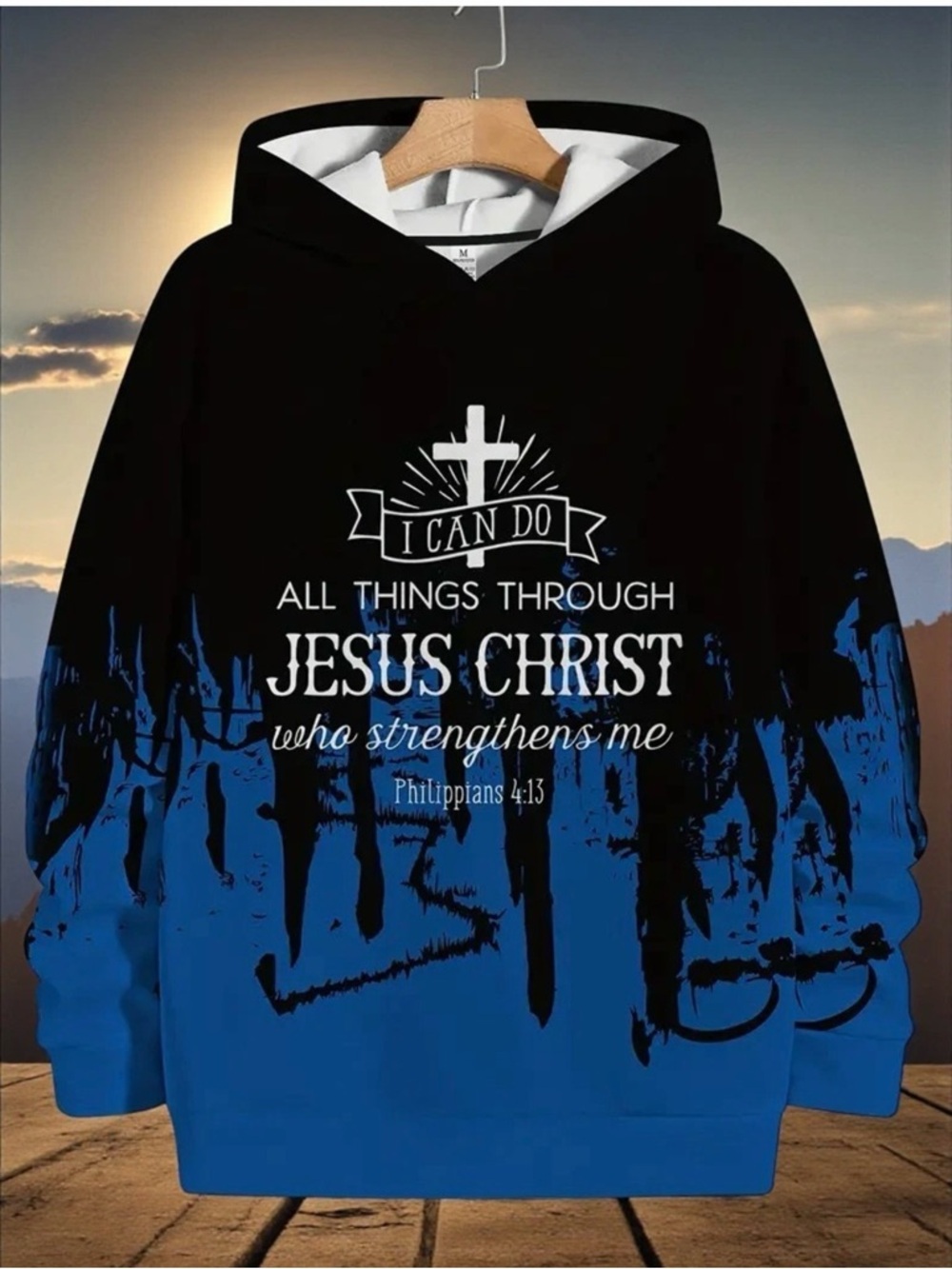 Dark Blue Cross & Letter 2D All Over Print Hoodie For men & women All Size L
